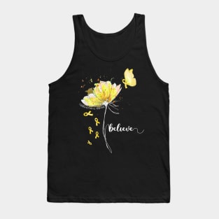 Womens Believe Flower-Butterfly Childhood Cancers Tank Top